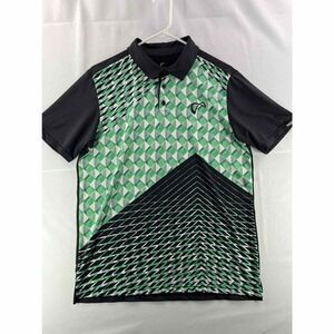 Athletic DNA Mens Tennis Polo Shirt S Black Green Short Sleeve Printed Athletic